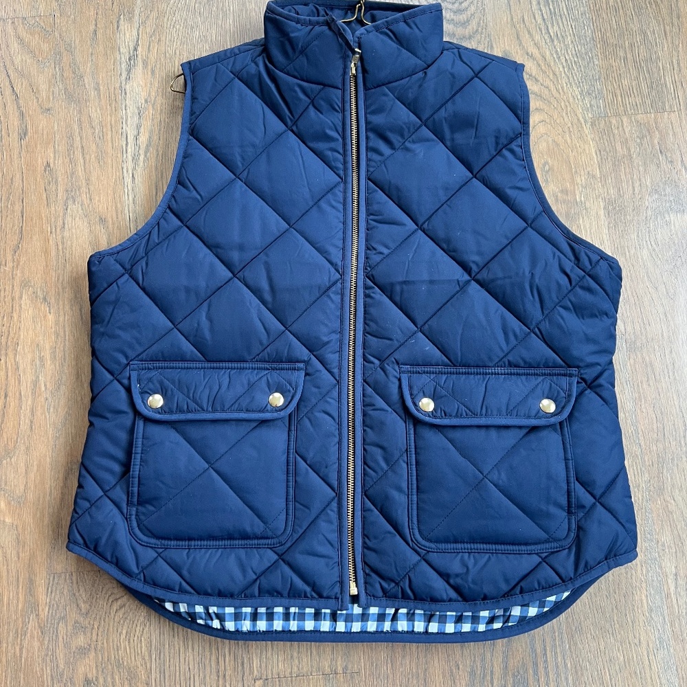 J Crew Navy Puffer Vest w/ Gold Details